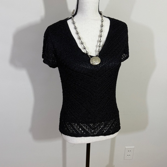 Jones Wear Tops - Jones Wear Black Crochet V-Neck Short Sleeve Top New with tags